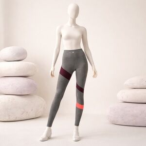 Under Armour High-Rise Colorblock Leggings in Gray with Burgundy & Coral Accent